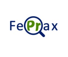 Das Bild zeigt das Logo des Projekts FePrax. Die Buchstaben "Pr" sind in einer Lupe zu sehen.