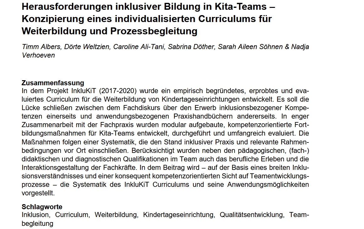 Die Grafik zeigt einen Ausschnitt des Aufsatzes "Herausforderungen_inklusiver_Bildung"