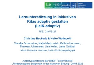 Die Grafik zeigt einen Ausschnitt der Präsentation des Projekts zur Auftaktveranstaltung der Förderrichtlinie "Förderbezogene Diagnostik in der inklusiven Bildung".