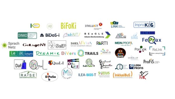Logo zu den Transferforen mit vielen verschiedenen bunten Logos der Projekte zur inklusiven Bildung.