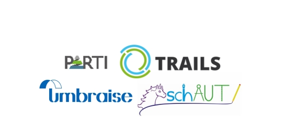 Die Logos der Projekte, die sich mit sozial-emotionalen Bedarfen befassen: PARTI, TRAILS, umbraise und schAUT.