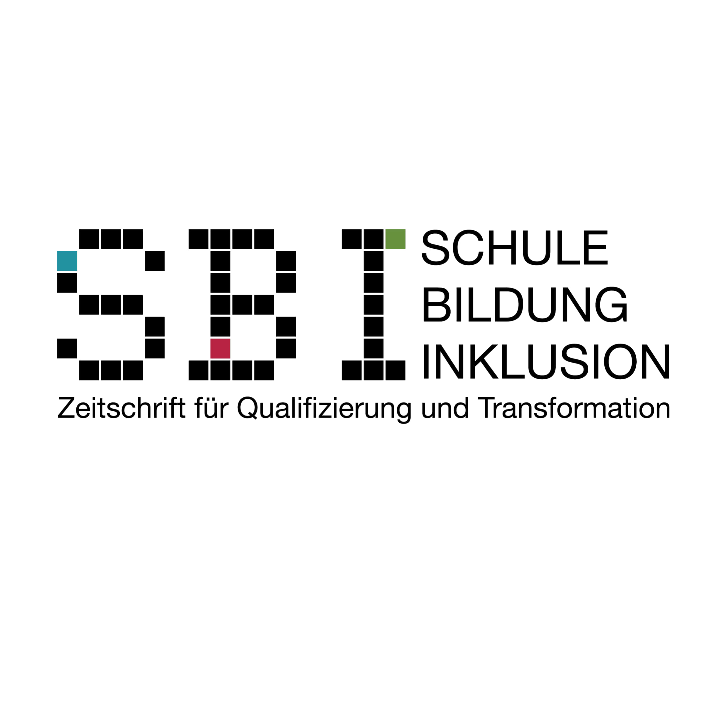 Die Worte "SBI Schule, Bildung Inklusion" in schwarzen Großbuchstaben auf weißem Grund. Darunter der Schriftzug "Zeitschrift für Qualifizierung und Transformation". Copyright: Team SBI