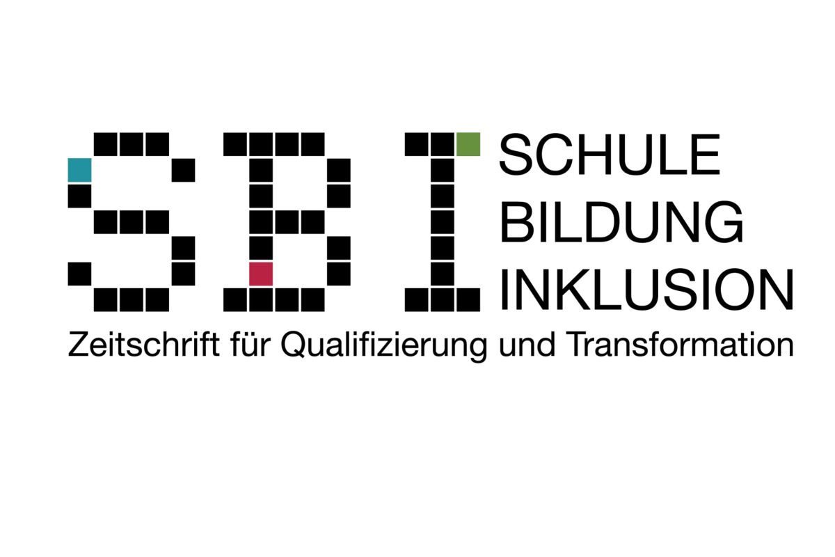 Die Worte "SBI Schule, Bildung Inklusion" in schwarzen Großbuchstaben auf weißem Grund. Darunter der Schriftzug "Zeitschrift für Qualifizierung und Transformation". Copyright: Team SBI