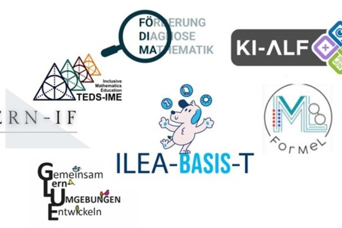 Die Logos der Mathematik-Projekte Födima, KI-ALF, TEDS-IME, LERN-IF, GLUE, ILEA-BASIS-T und ForMeL.